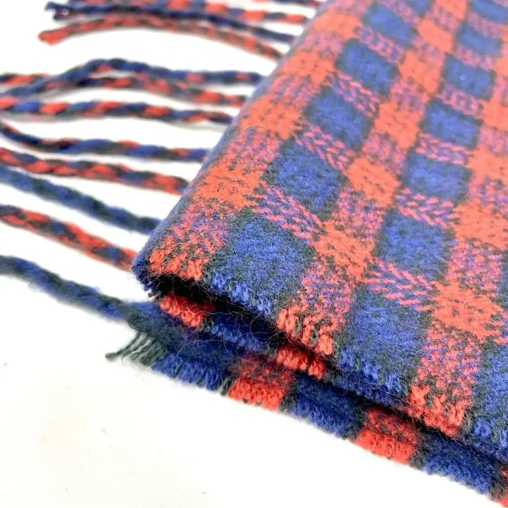 Renne's NYC Blue & Red Woven Plaid Scarf, Rectangle Scarf, Women's Men's Unisex